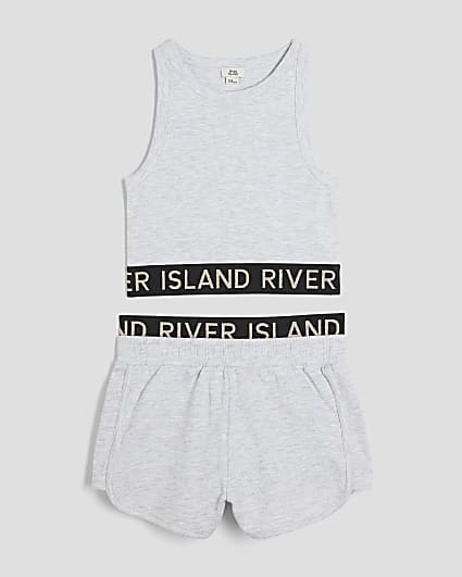 Girls Grey Glitter RI Tank Top Set