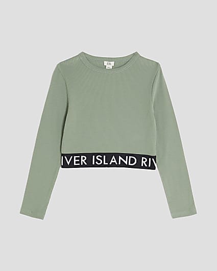 Girls Khaki Ribbed RI Long Sleeve Top