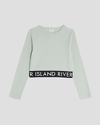 Girls Green Ribbed RI Long Sleeve Top