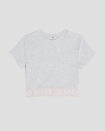 Girls Grey Ribbed RI Waistband Top