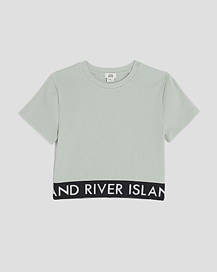 Girls Green Ribbed RI Waistband Top