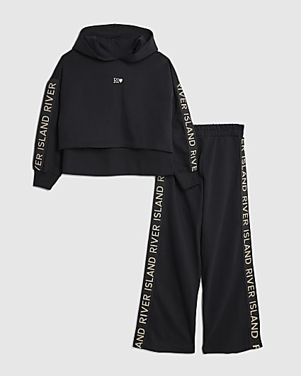 Girls Black Hooded Sweatshirt Set