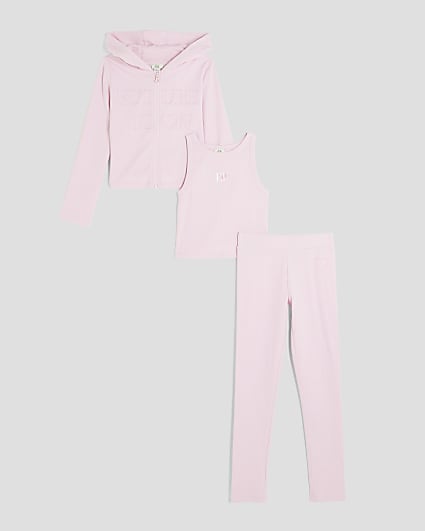 Girls Pink 3 piece Zip Thru and Leggings Set