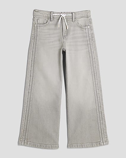Girls Grey Pull On Wide Leg Jeans