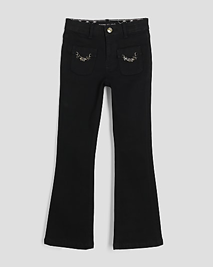 Girls Black Snaffle Flared Jeans