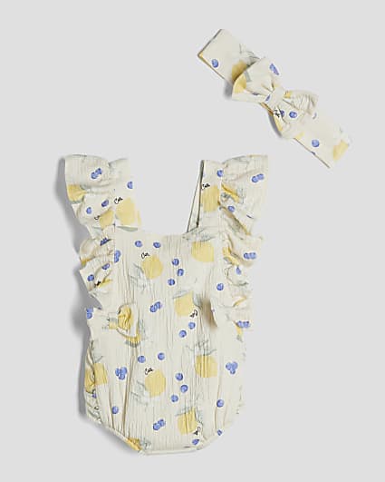 Baby Girls Beige Lemon Romper Set