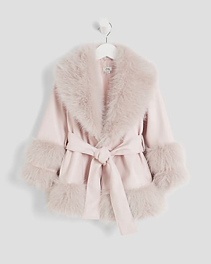 Mini Girls Pink Faux Fur Wrap Coat