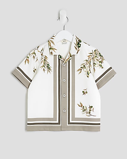 Mini Boys Ecru Olive Short Sleeve Shirt