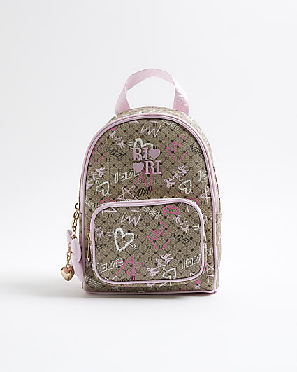 Girls Brown Graffiti RI Monogram Backpack