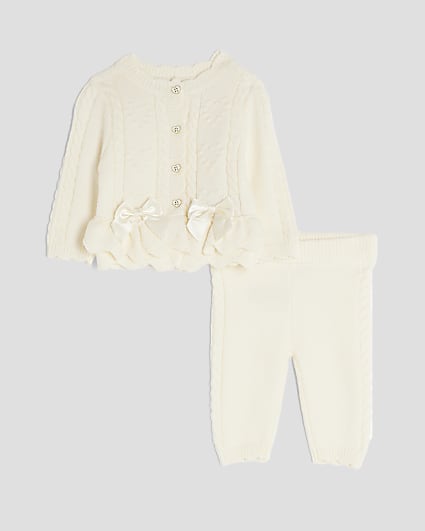 Baby Girls Cream Bow Peplum Hem Cardigan Set
