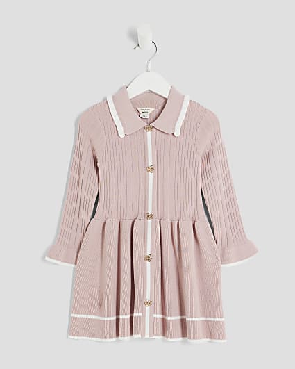 Mini Girls Pink Collared Tipped Flippy Dress