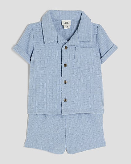 Baby Boys Blue Towelling Shirt Set