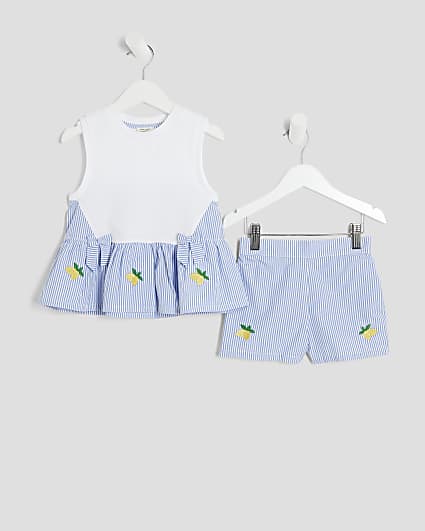 Mini Girls Blue Striped Hybrid Shorts Set