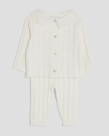 Baby Girls Cream Cable Collar Cardigan Set