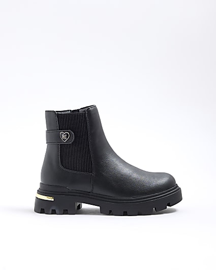 Girls Black Heart Strap Chelsea Boots