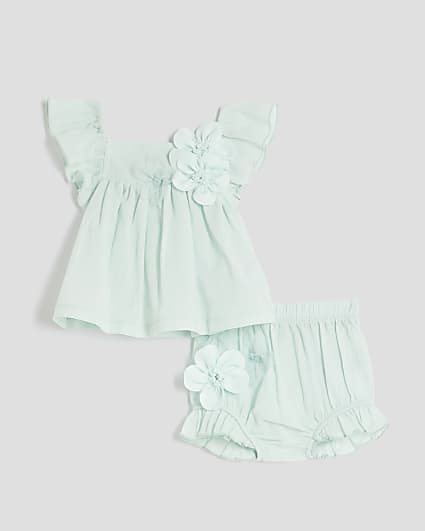 Baby Girls Turquoise 3D Floral Cami Top Set