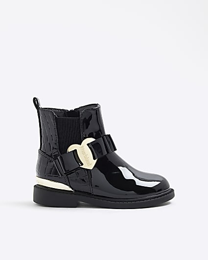 Mini Girls Black Heart Bow Chelsea Boots