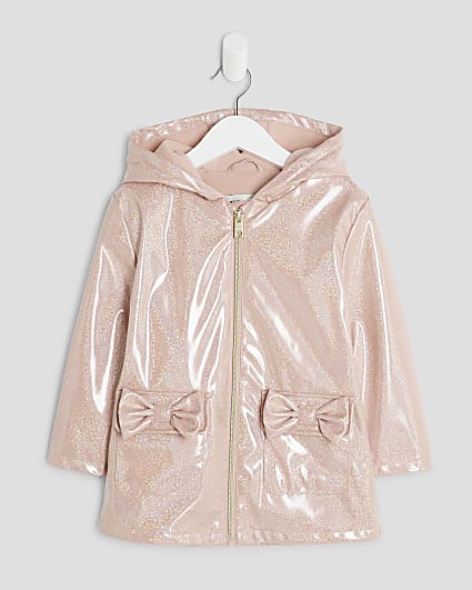 Mini Girls Pink Bow Glitter Rain Mac