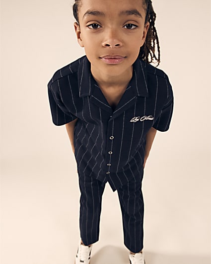 Boys Navy 2 Piece Pinstripe Shirt Set
