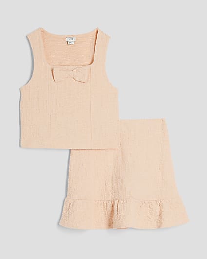 Girls Coral Textured Waistcoat Set