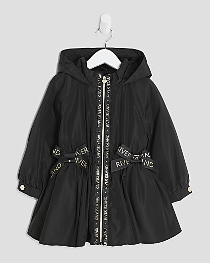 Mini Girls Black Peplum Rain Mac