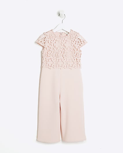 Mini Girls Pink Floral Lace Jumpsuit