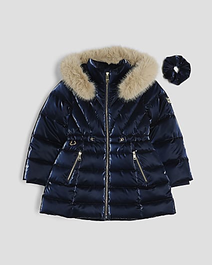 Girls Navy Padded Coat Set