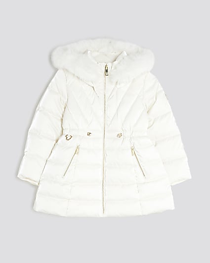 Girls Cream Padded Coat