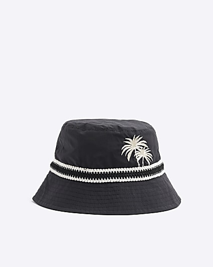 Mini Boys Black Palm Embroidered Bucket Hat