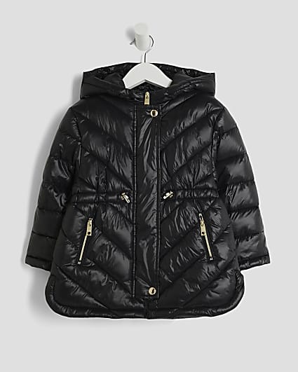 Mini Girls Black Hooded Padded Jacket