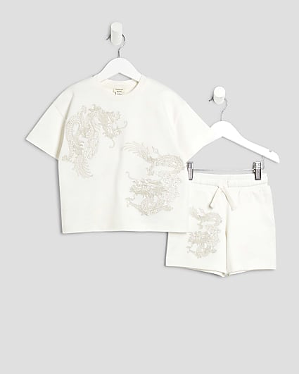 Mini Boys White Embroidered T-Shirt Set