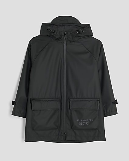 Boys Black Hooded Raincoat