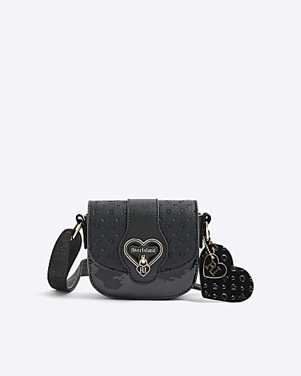 Girls Black Monogram Heartlock Cross Body Bag
