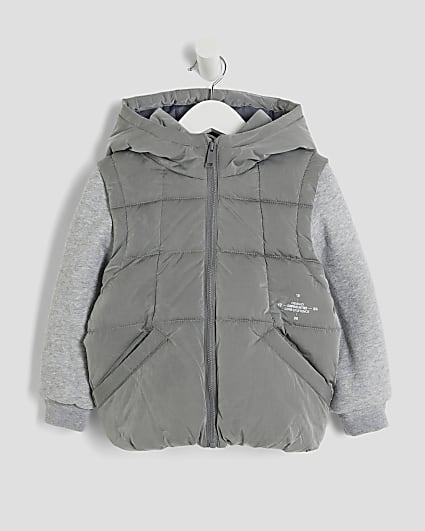Mini Boys Grey Hooded Hybrid Gilet Jacket