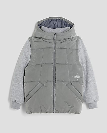 Boys Grey Hooded Hybrid Gilet Jacket
