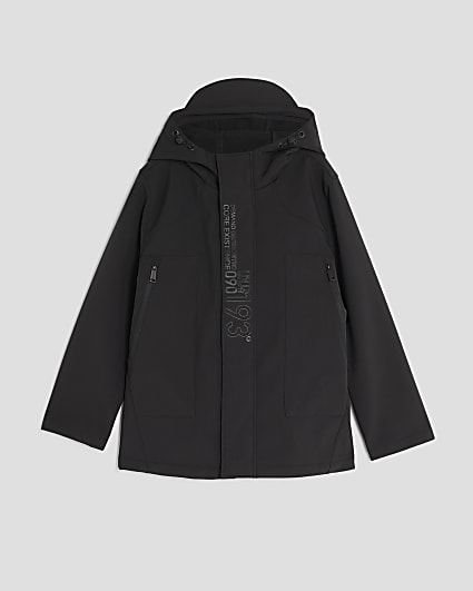 Boys Black Printed Shell Coat