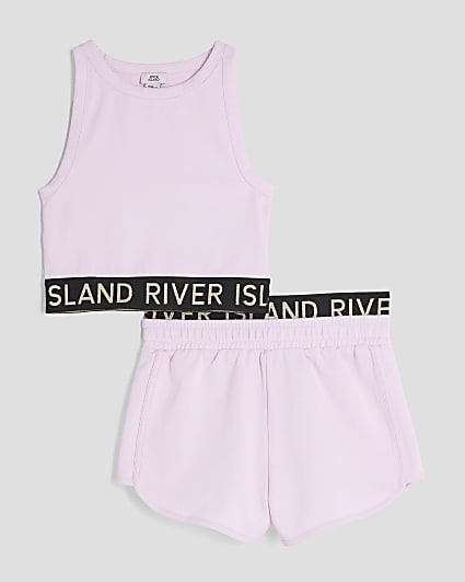 Girls Pink Glitter RI Waistband Tank Top Set