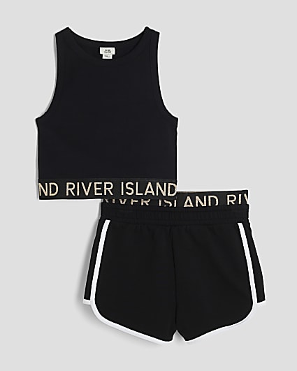 Girls Black Glitter Waistband Tank Set