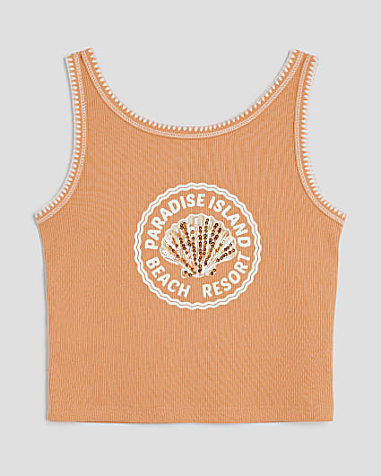 Girls Orange Sequin Shell Tank Top