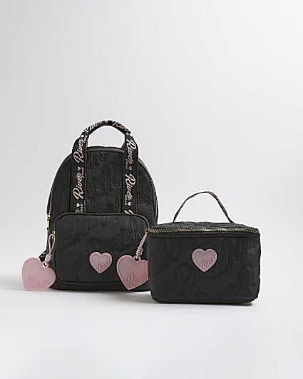 Girls Black Nylon Backpack Bag Bundle