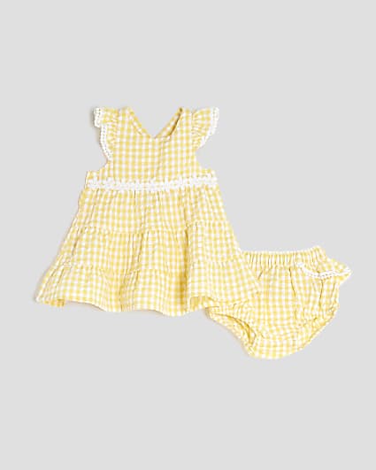 Baby Girls Yellow Daisy Gingham Dress Set