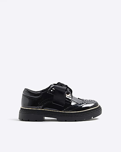 Girls Black Bow Brogue Shoes
