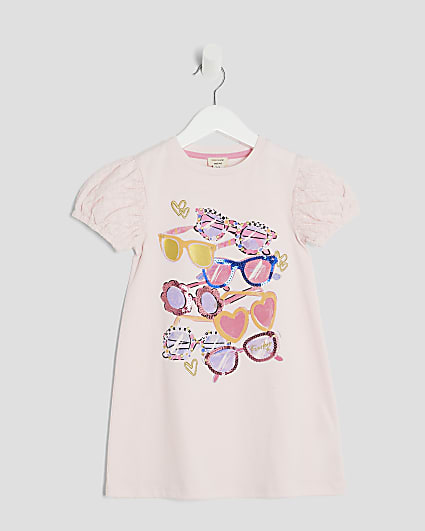 Mini Girls Pink Sunglasses T-Shirt Dress