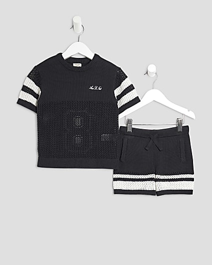 Mini Boys Black Football T-Shirt Set