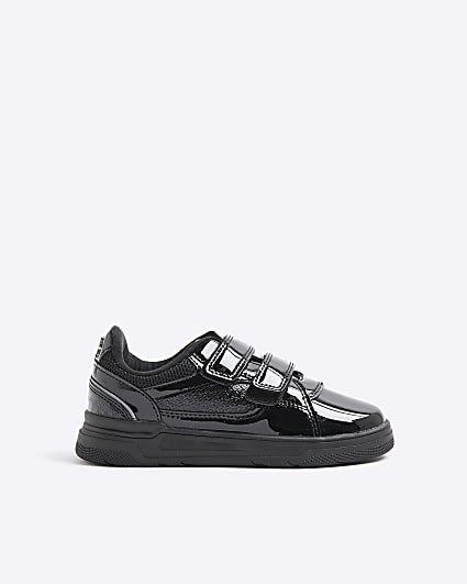 Boys Black Monogram Double Velcro Trainers