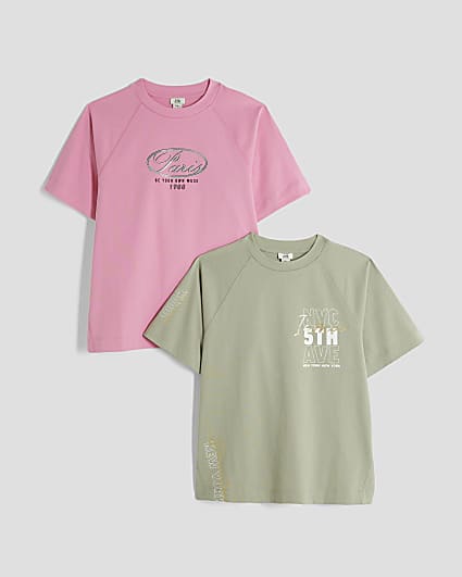 Girls Khaki 2 Pack T-shirts
