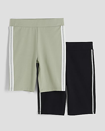 Girls Khaki Pack Of 2 Cycling Shorts