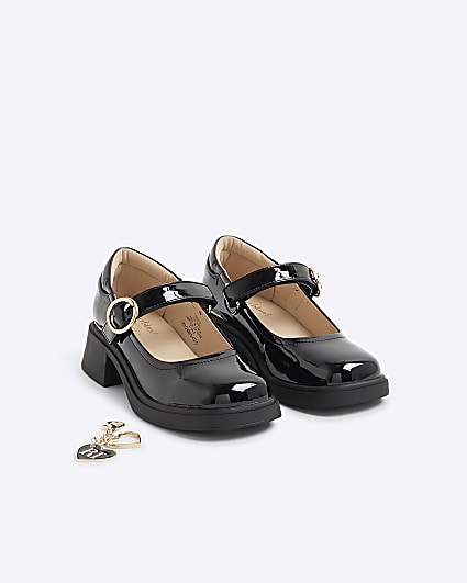 Girls Black Charm Heeled Mary Jane Shoes