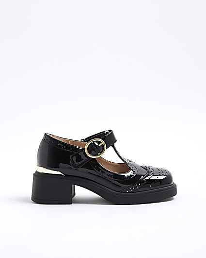 Girls Black Heeled T-Bar Mary Jane Shoes