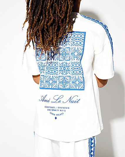 Boys White Tile Print Taped T-Shirt Set